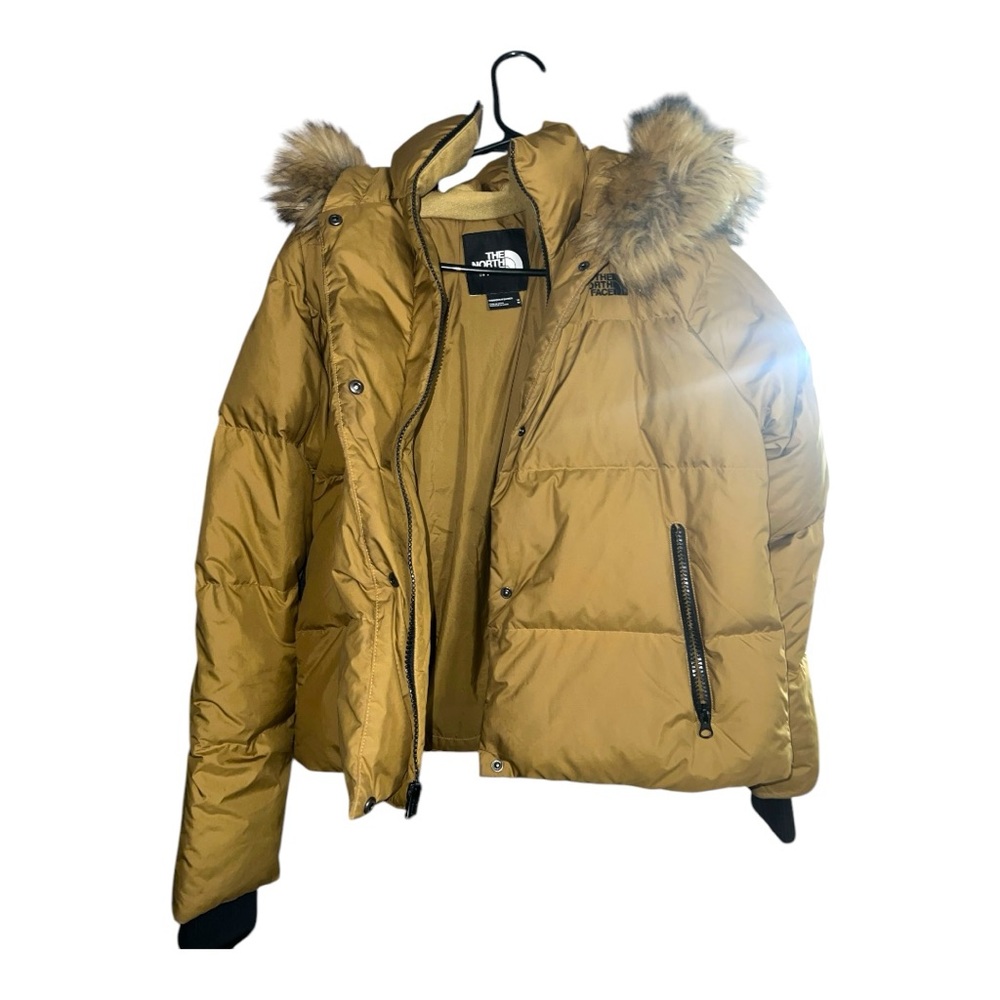 The North Face Gold Puffer Jacket with Fur Hood